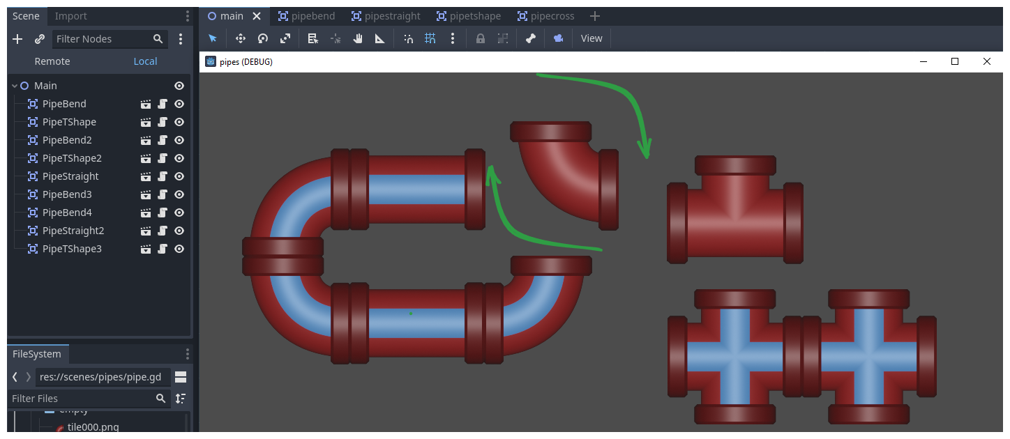 Puzzle game: need to add connecting pipes into array - Godot Forums